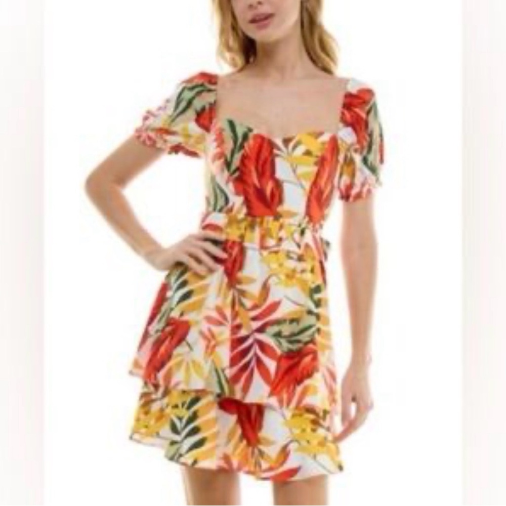 BCX Womens Chiffon Printed Mini Fit & Flare Dress